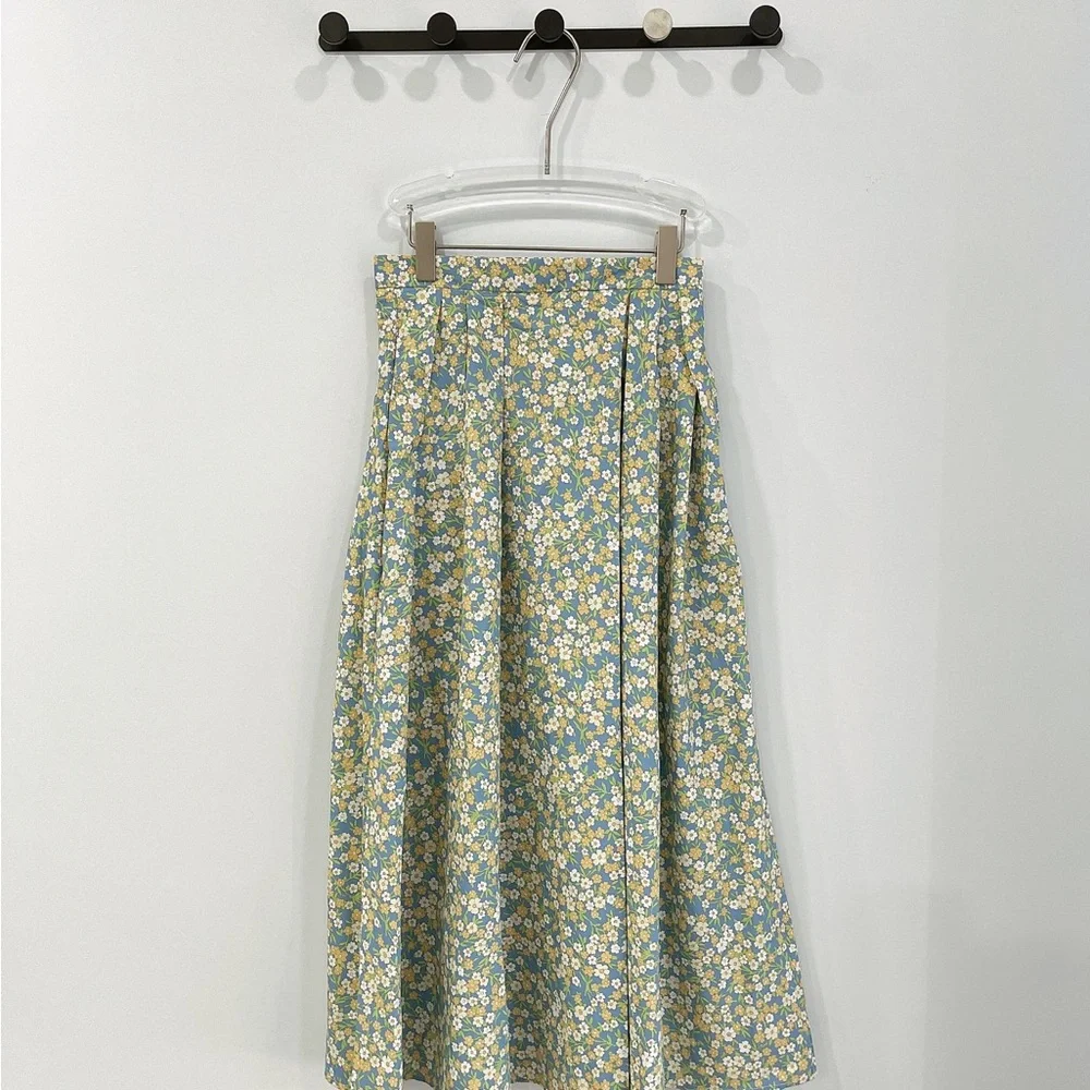 Prada Blue Floral Maxi Skirt with Yellow and White Blossoms